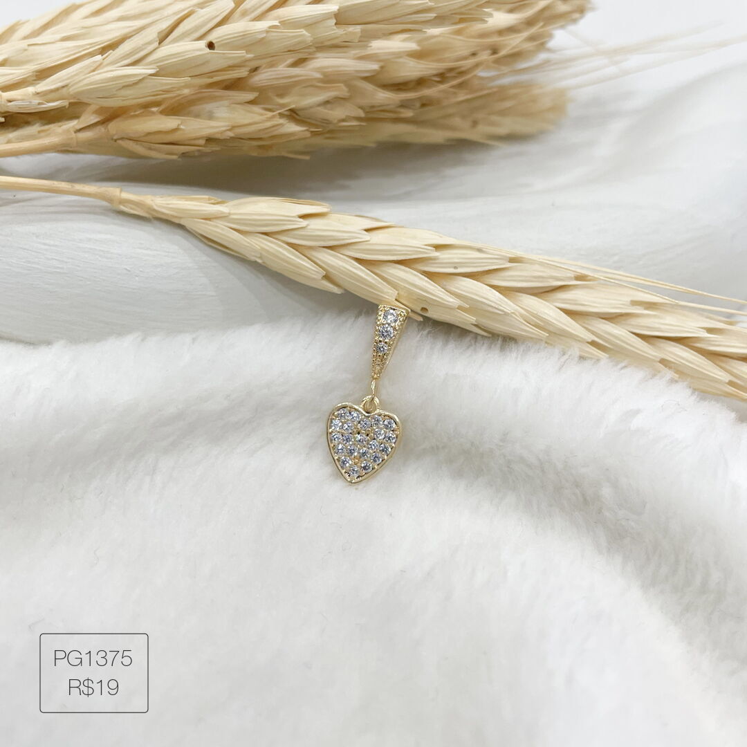 Pingente Coração Cravejado Cristal Dourado